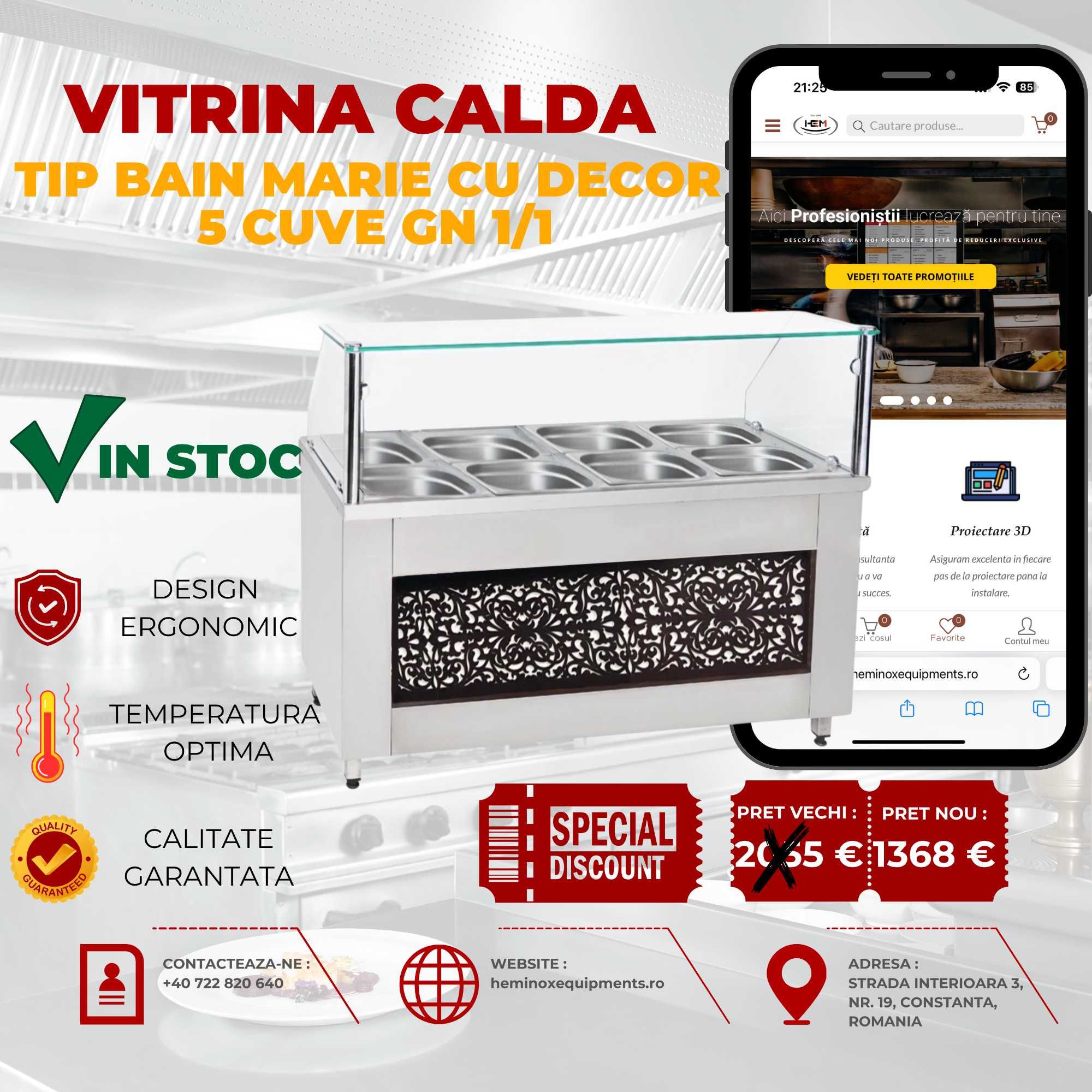 Vitrina Calda Cu 3, 4, 5 Cuve Diverse Modele In Stoc
