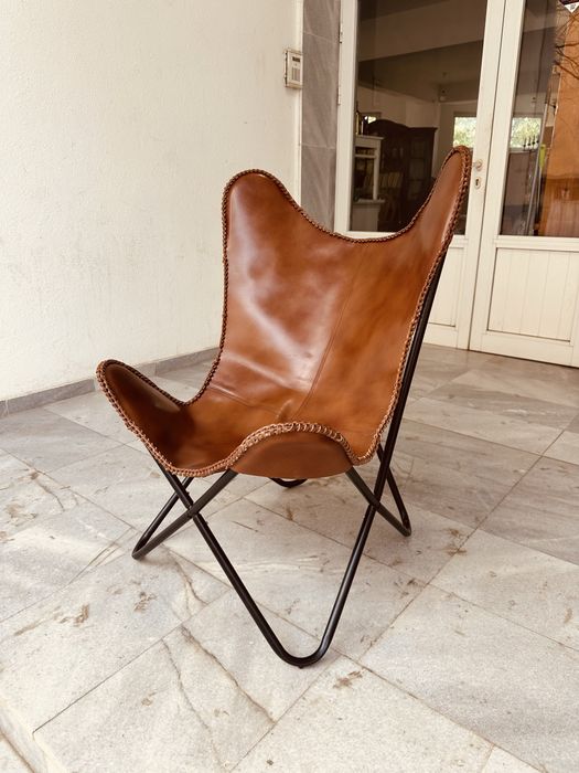 Кожен стол тип „Пеперуда“ – естествена кожа, метална рамка