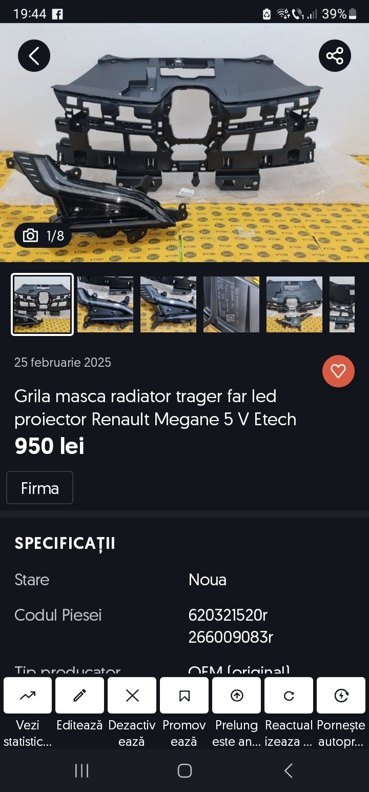 Far lampa proiector led drl trager grila Renault Megane V 5 e tech