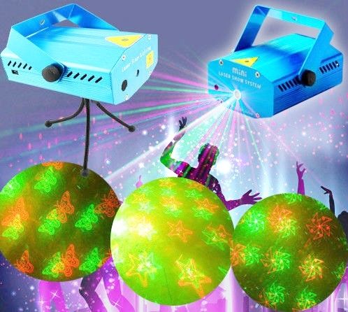 Laser stroboscop senzor muzica disco bar rosu si verde cu trepied