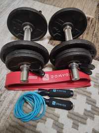 Pachet fitness - gantere, banda elastica, coarda