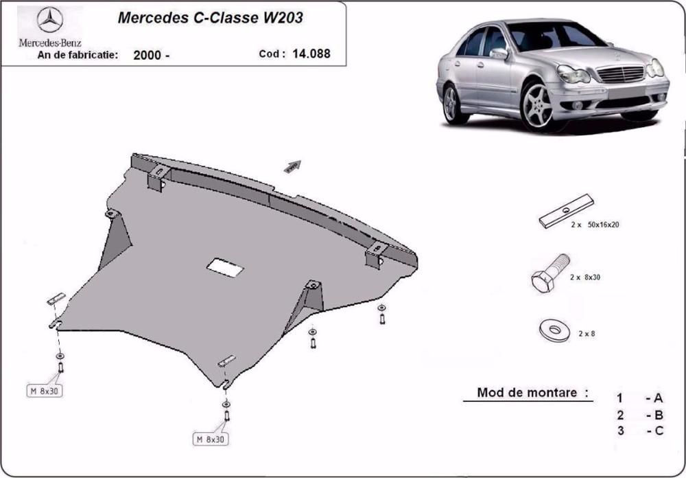 Scut metalic pentru motor Mercedes C-Classe W203 - otel 2mm