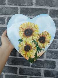 Tablou in forma de inima cu floarea soarelui