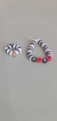 Set brățară si inel alb negru xoxo(clay beads)