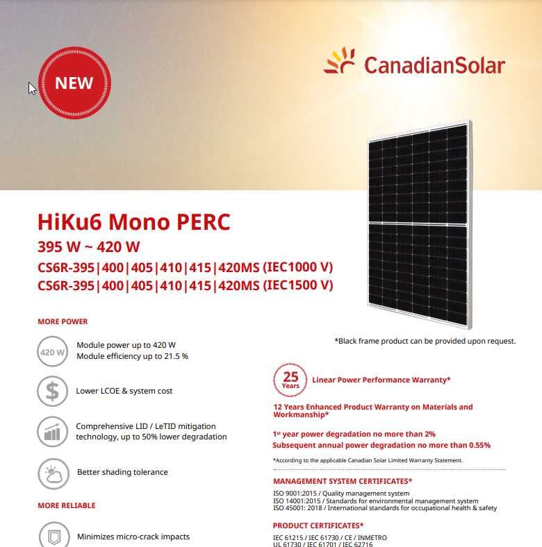 Panouri Fotovoltaice Canadian Solar CS6R 410Wp