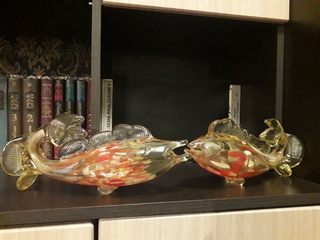 Статуэтки Рыбы стекло СССР цена за две