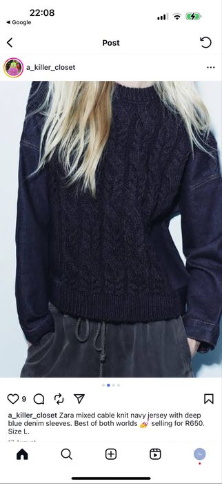 Дебел пуловер с дънкови елементи Zara /Зара L чисто нов