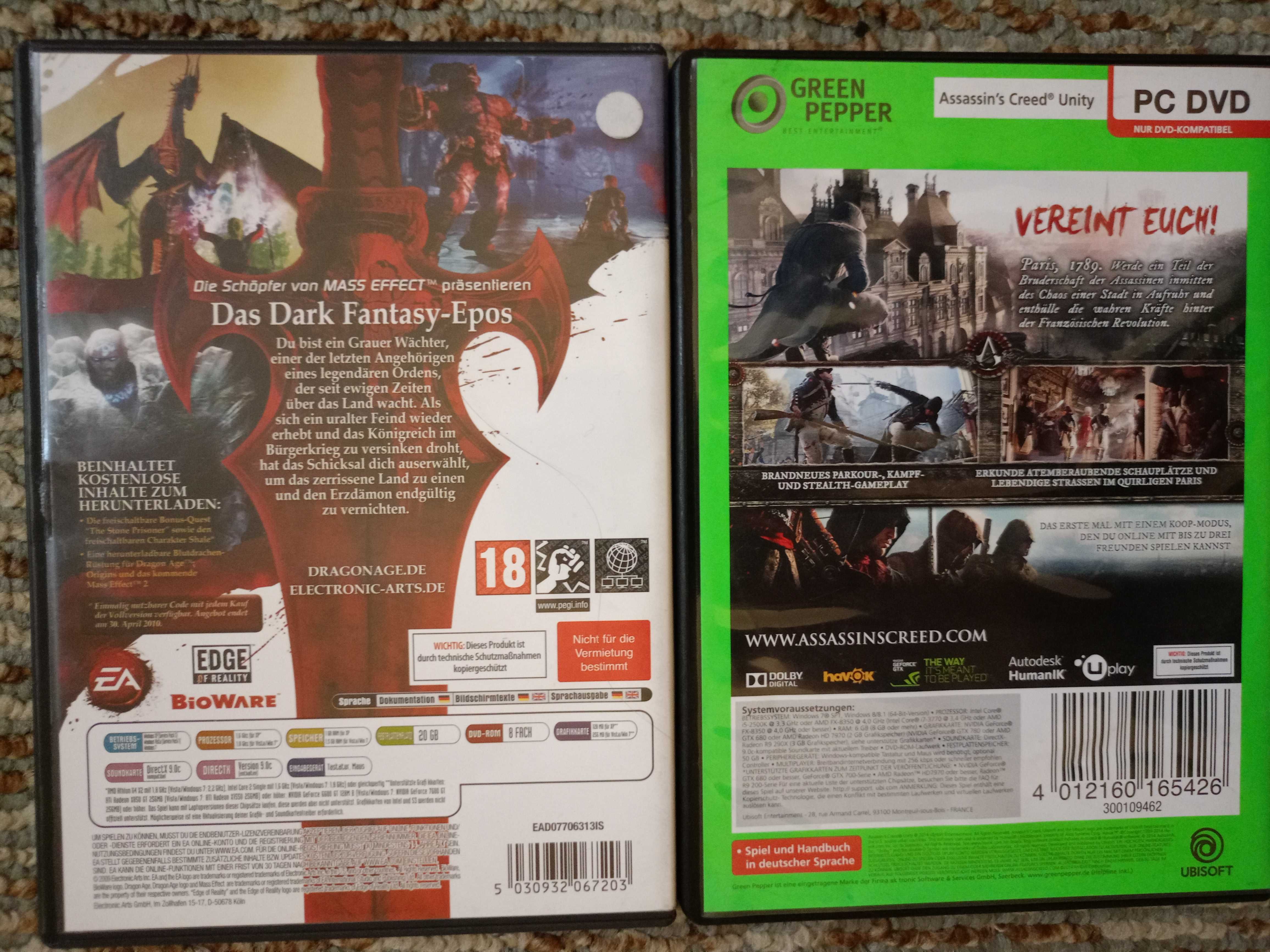 Игри за PC - Assassin's Creed - Unity, и Dragon Age - Origins.
