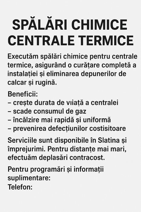 Spălări chimice și reparații centrale și calorifere