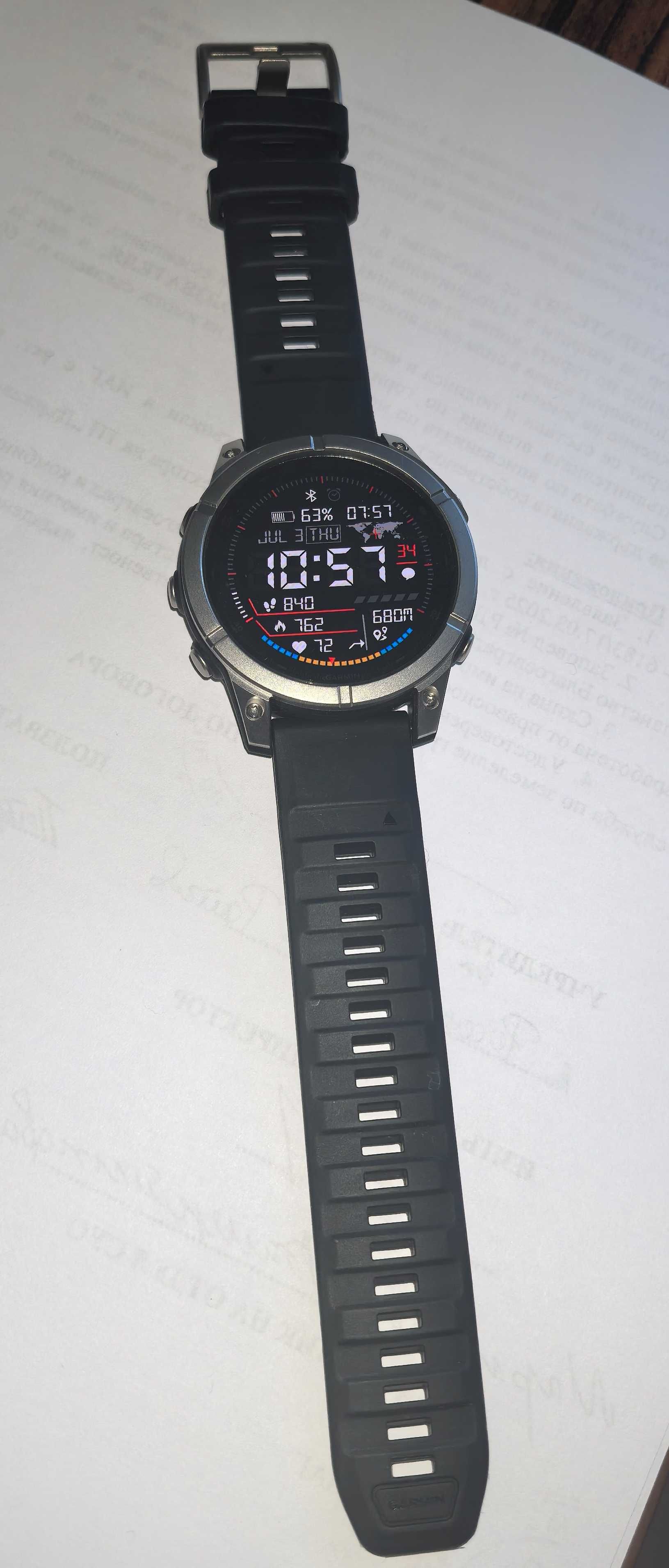 Garmin Fenix E 47 мм AMOLED Slate Gray Steel с Black силиконова каишка