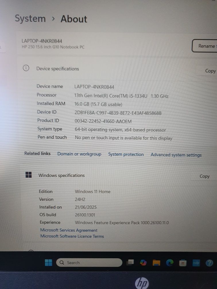 Hp 250 G10 intel i5 Gen 13 16 Gb DDr 6 512 Ssd Nou