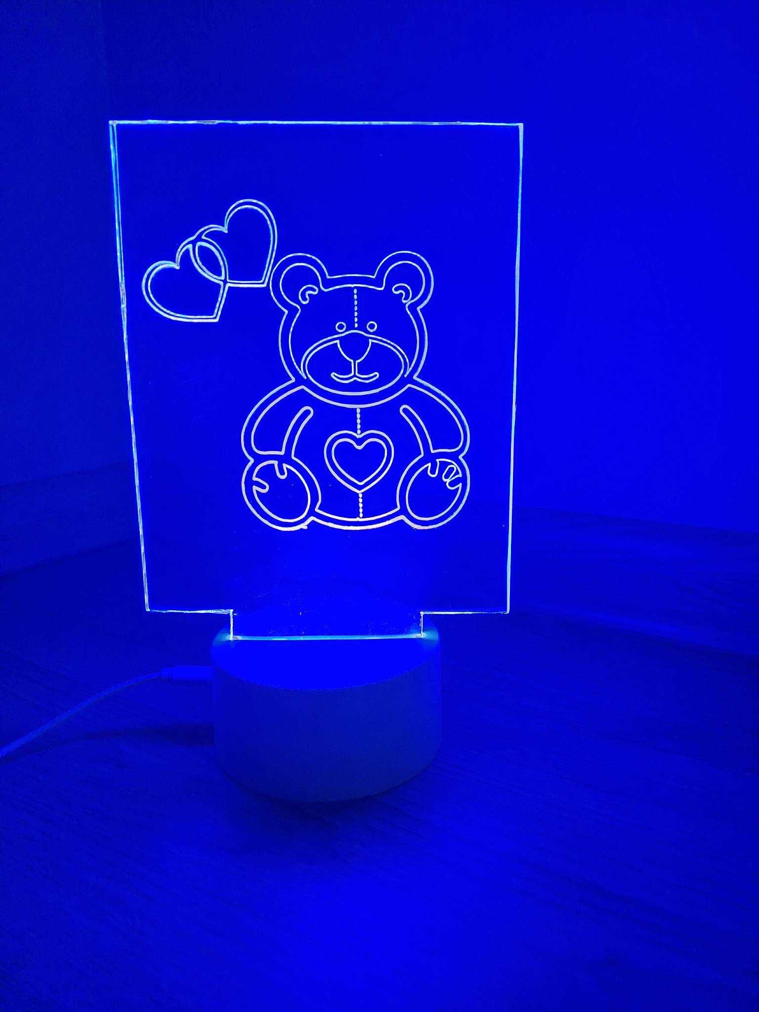 Нова 3D лампа Мече със сърце + дистанционно (16 цвята)