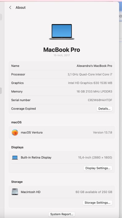 Vând MacBook Pro 15-inch (2017)