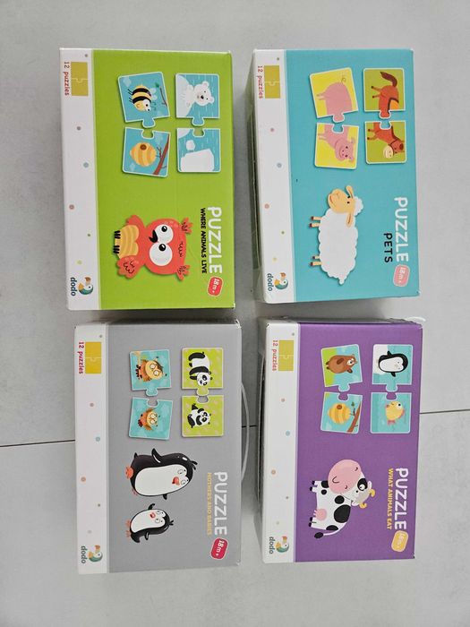 Vand 4 puzzle-uri cu cate 2 piese, 18m+, Dodo - 70 Ron