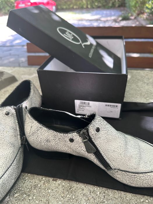 Alexander McQueen Double Zip Shoe Crackle Leather White