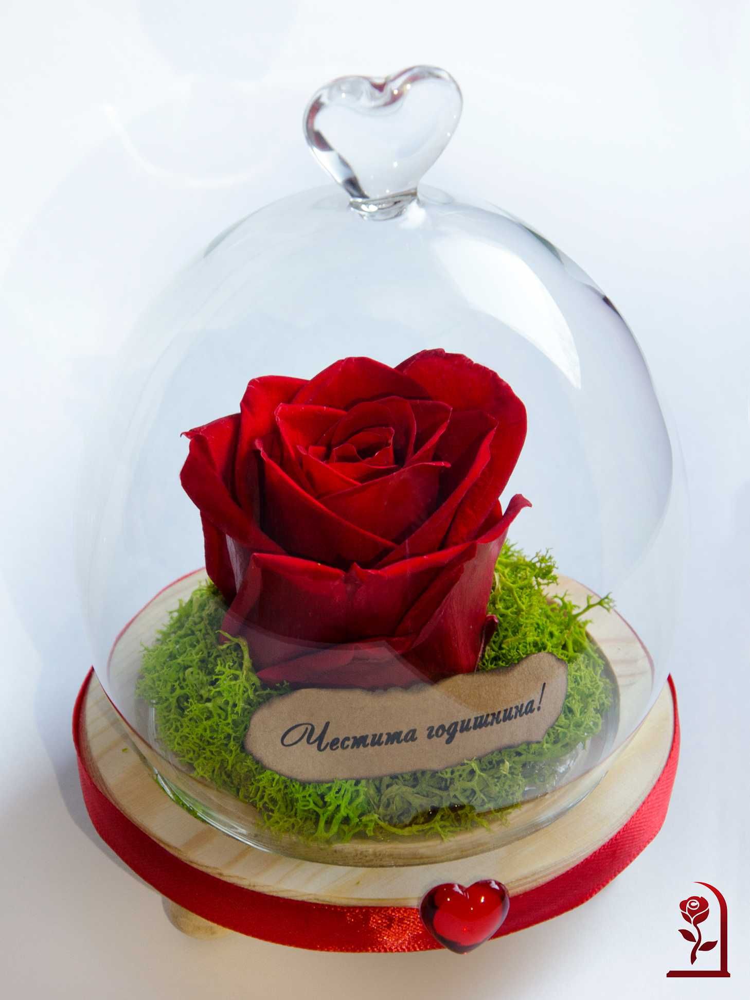 Жива Вечна Роза и Мъх в Стъкленица  / Оригинален Подарък за Рожден Ден