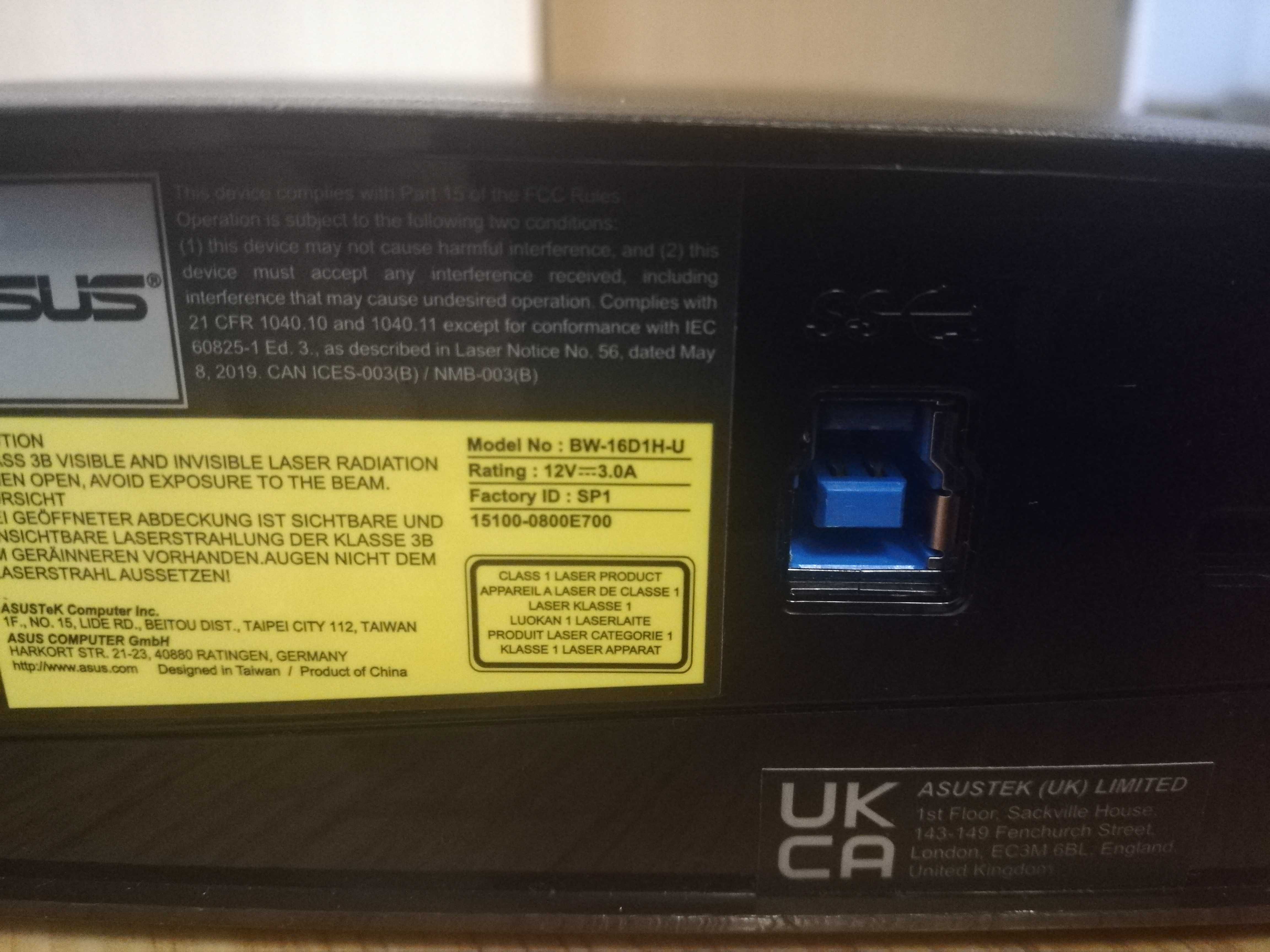 Unitate Asus Blu-ray 3D  16X writer, USB 3.0