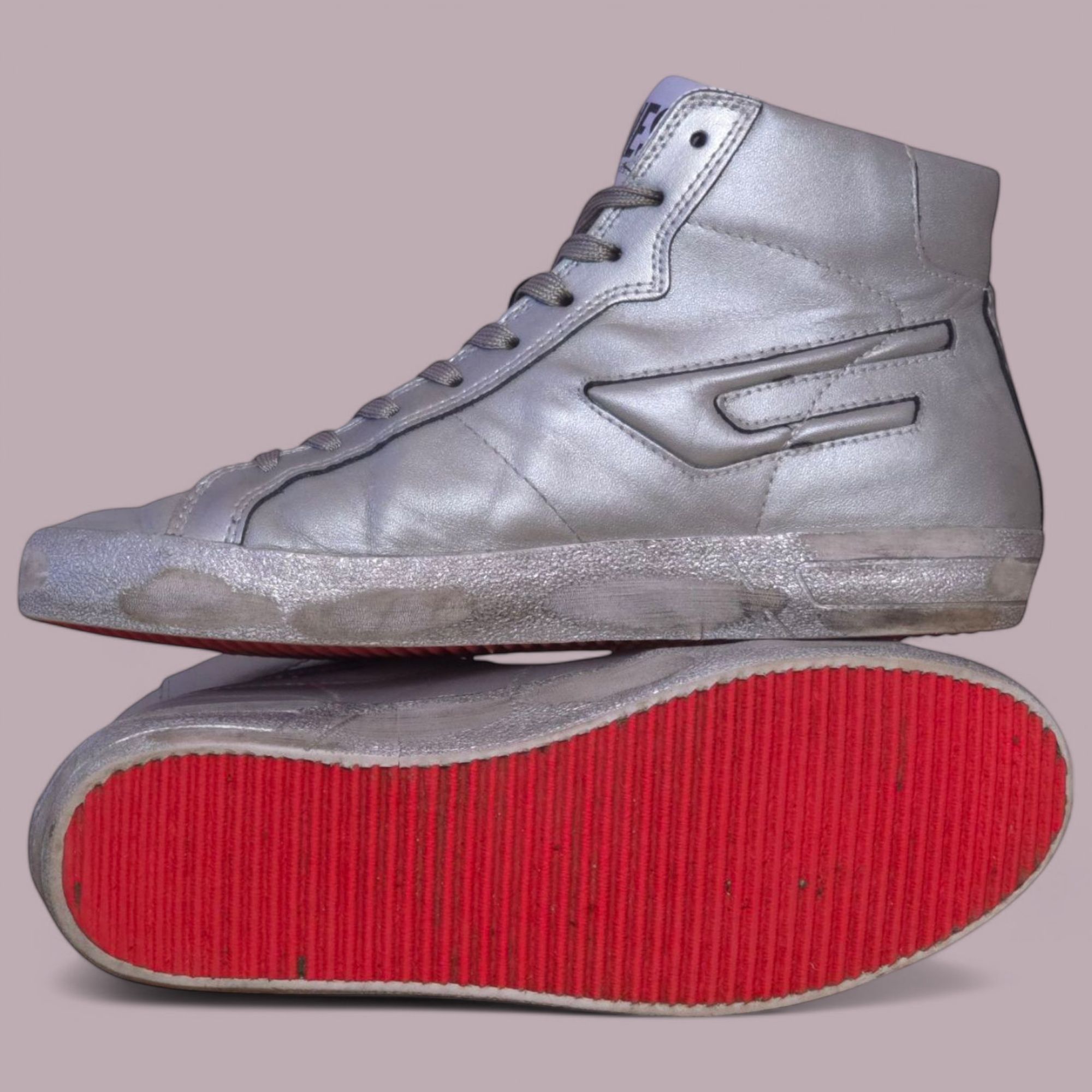 Diesel Leroji Mid Silver сребърни кожени кецове