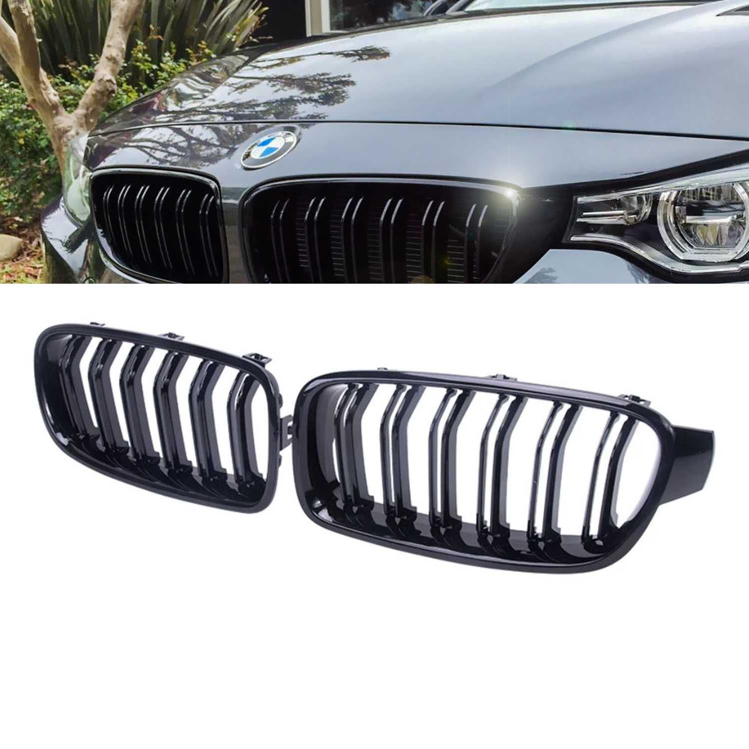 Set 2 grile duble M negru lucios BMW Seria 3 F30 F31 2012-2018