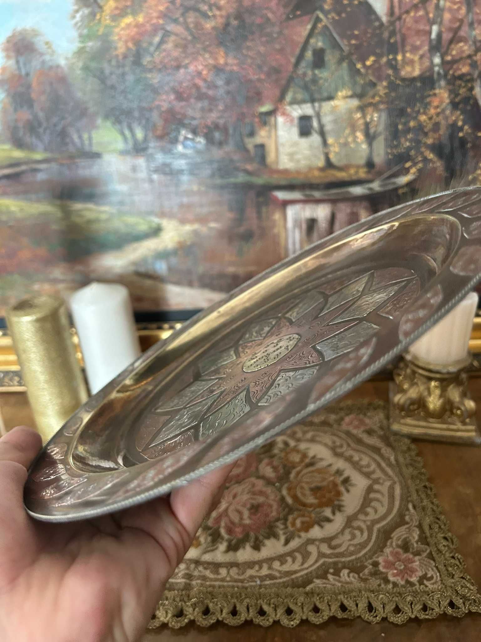A168 Farfurie decorativa placheta 334g 25cm diametru lucrata manual