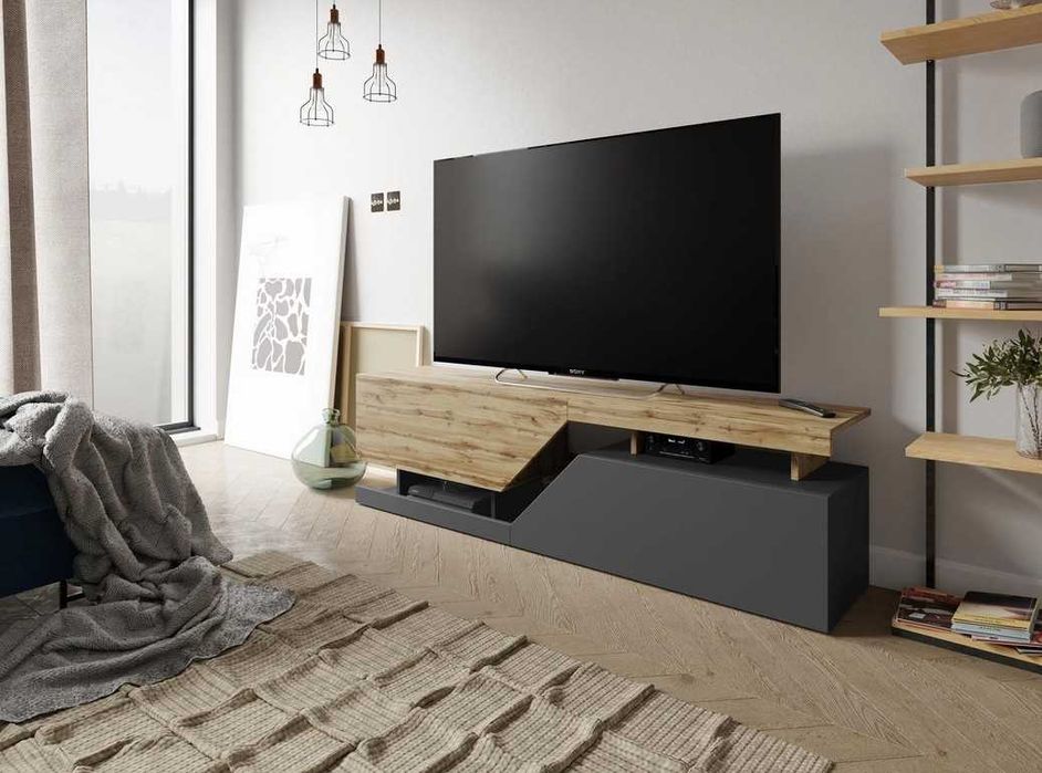Comoda TV gri antracit/stejar wotan