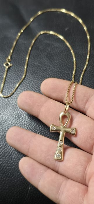 Lant si cruce Ankh 18 k diamante naturale