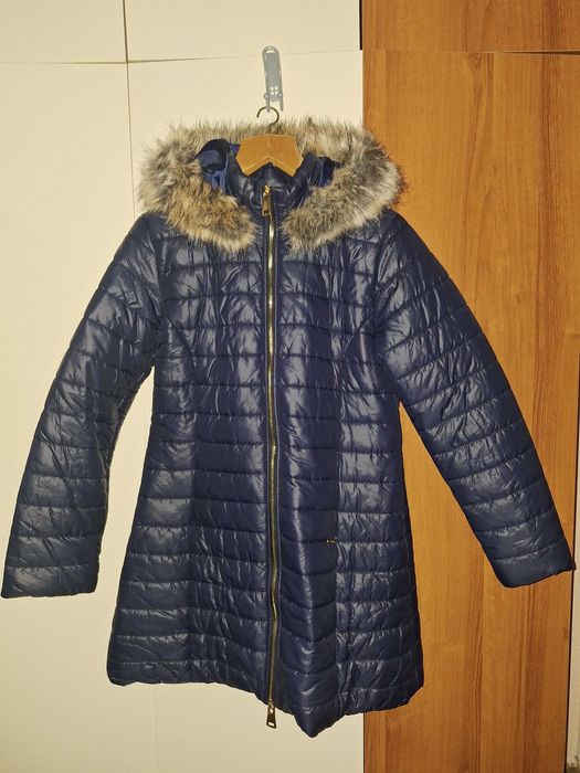 Дълго яке Boohoo с естествен пух на качулката