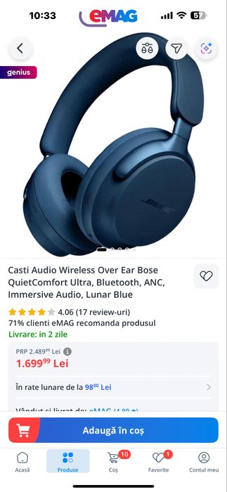 Casti audio wireless over ear bose quietconfort ultra