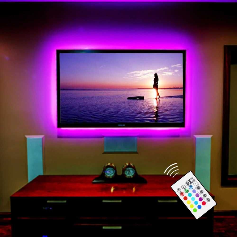 RGB LED лента 3м,5м, RGB фоново осветление зад телевизор 3м, дистанцио