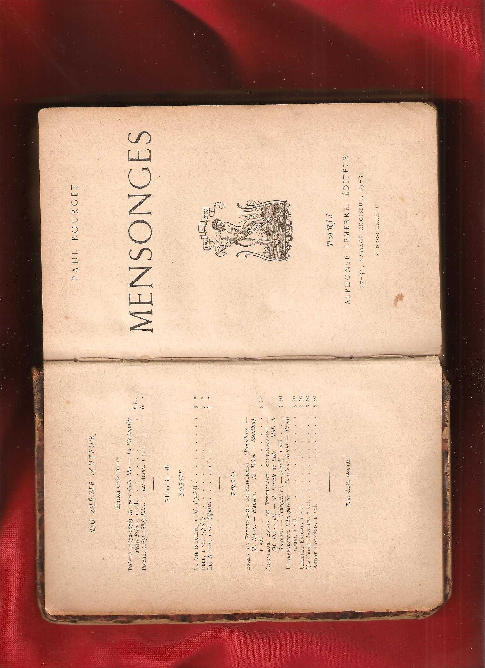 - MENSONGES- Old book 1800  in French language