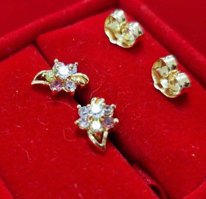 GP66, cercei placati aur 14k, zirconii colorate, floricele