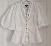 Bluza brodată boho-chic| Karen Millen • Petite| Mâneci bufante| Nouă |