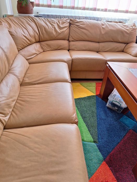 Кожен ъглов диван от 3 части-естествена кожа