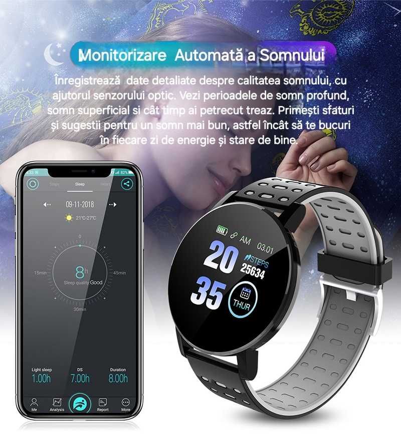 Smartwatch cu zeci de funcții. Apel/Mesaje/Sport/Sănătate. Gri&Negru.