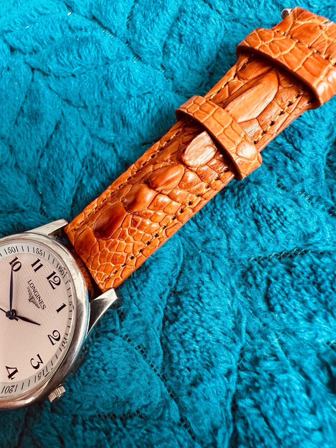 LONGINES мъжки часовник с каишка от естествена крокодилска кожа