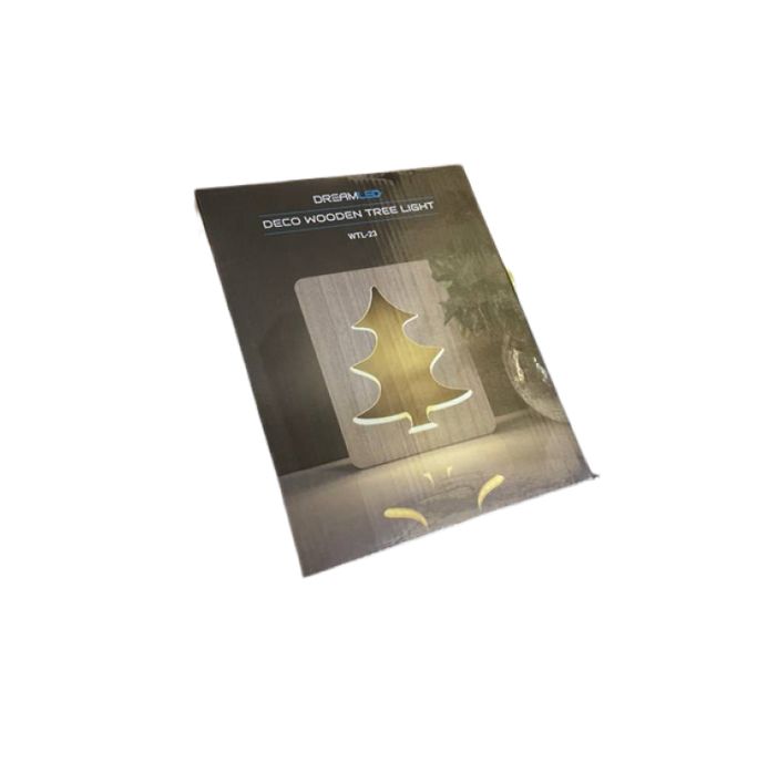 Decor de Craciun cu lumina LED si suport rustic din lemn