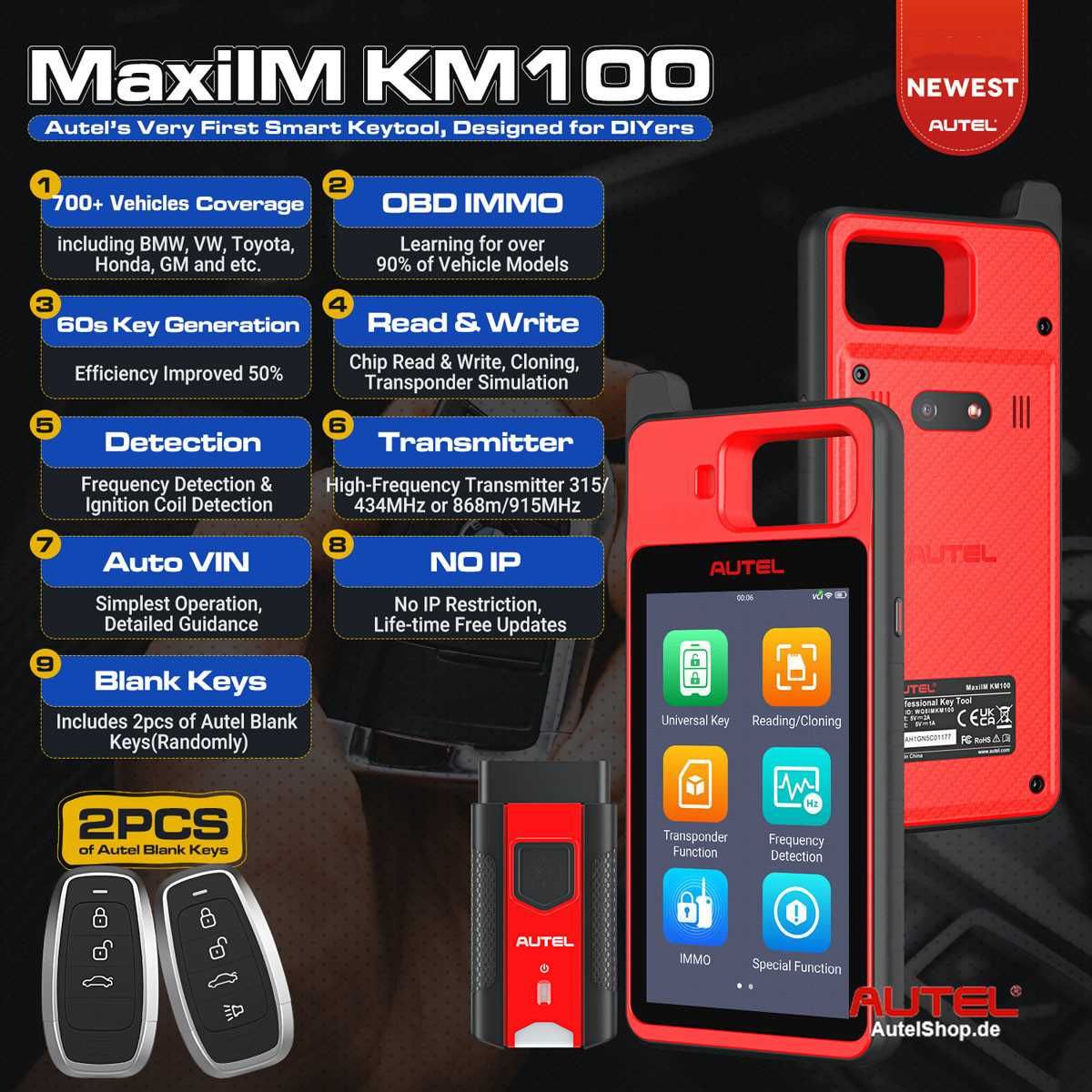 Програматор за ключове Autel MAXiIM KM100+безплатни доживотни ъпдейти