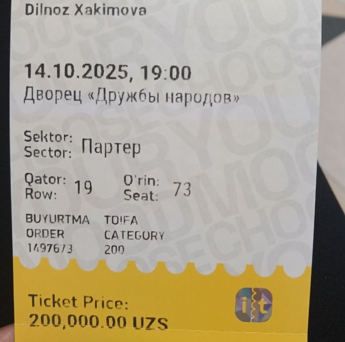 Dilnoz Xakimova konsertiga bilet
