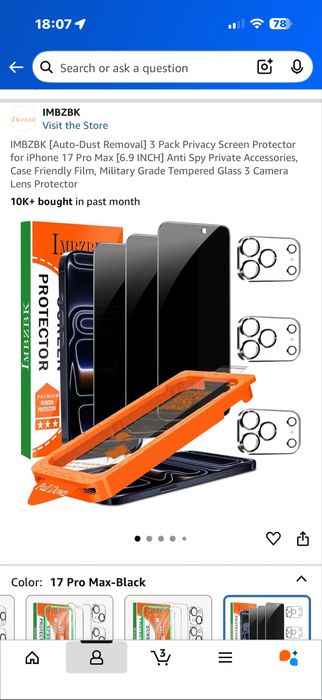 Set 3 folii privacy ecran iPhone 17ProMax