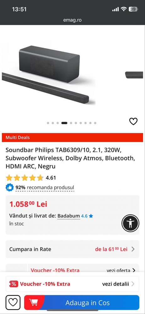 Soundbar philips tab6309/10 320w