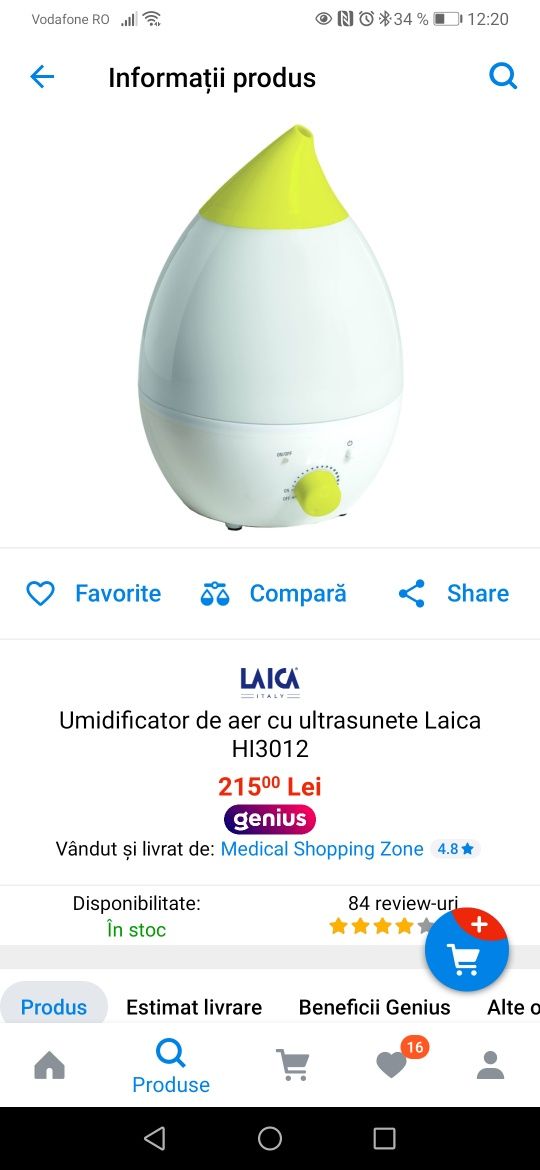 Umidificator de aer cu ultrasunete Laica HI3012