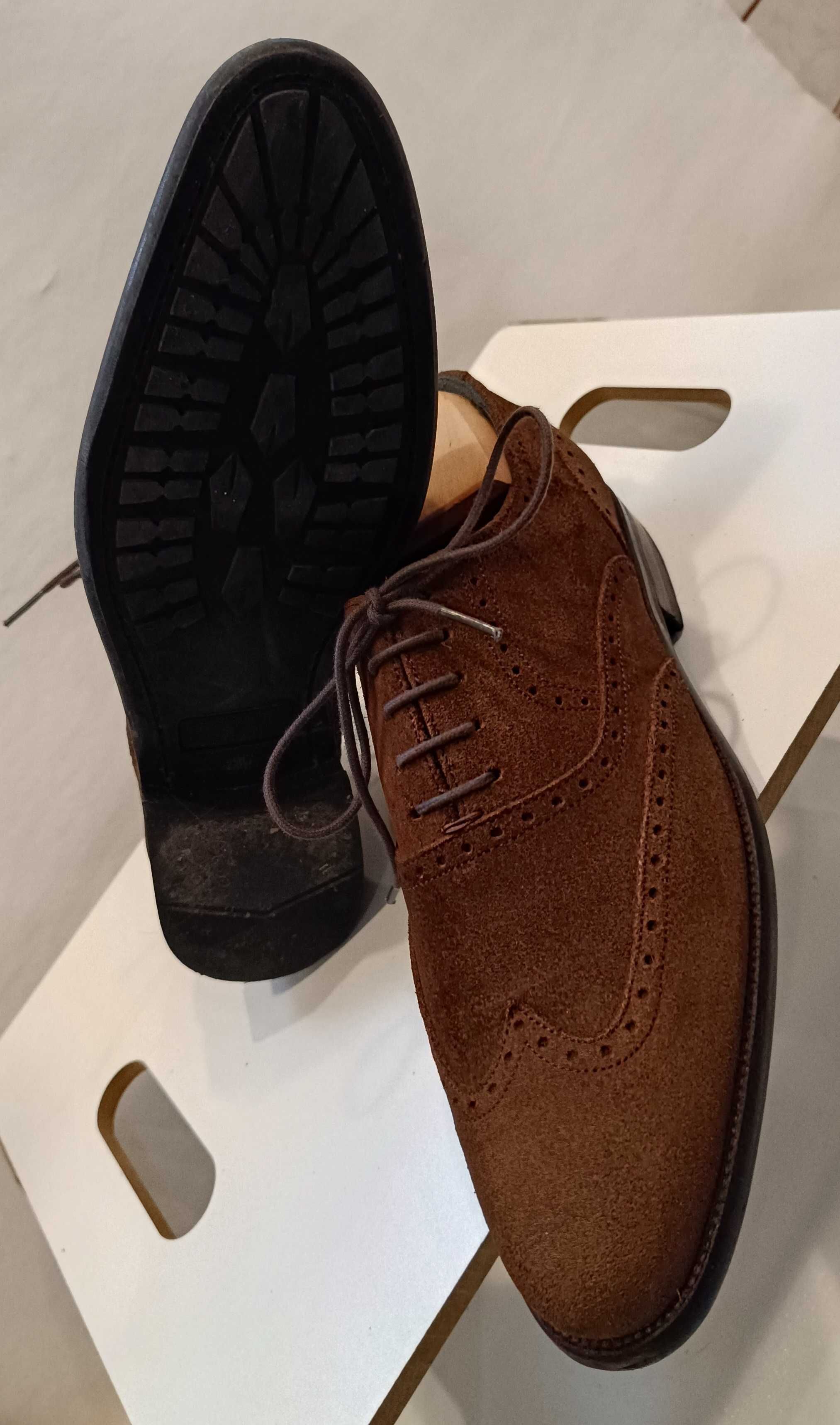 Pantofi oxford 40.5 41 brogue suede Lavoratione Artigianale piele nat