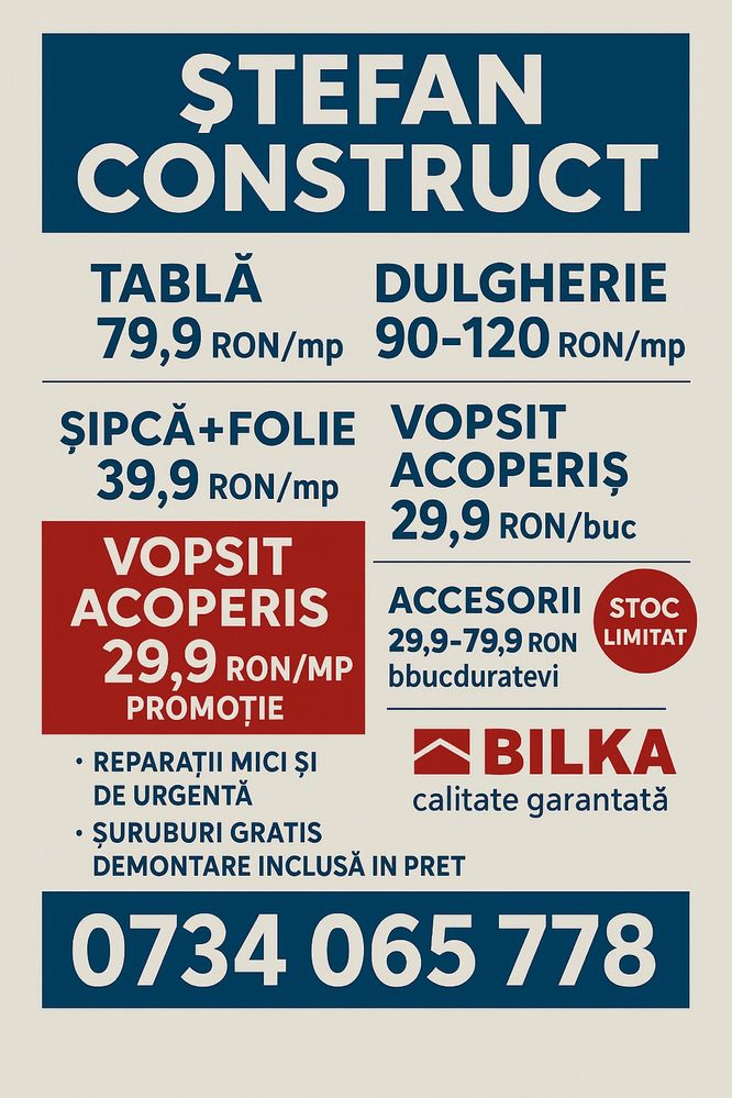 Folie acoperisuri BILKA reparații dulgherie mansardari