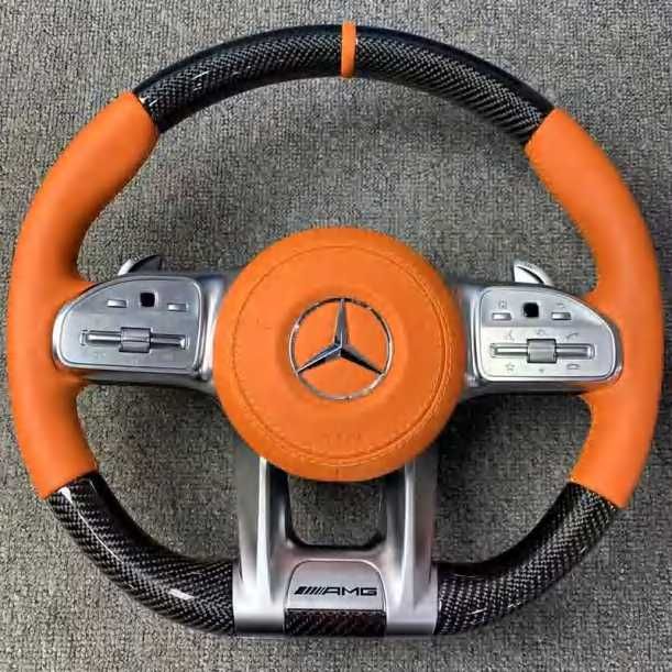 Mercedes AMG спортен волан – Carbon и оранжева кожа (2019–2022)