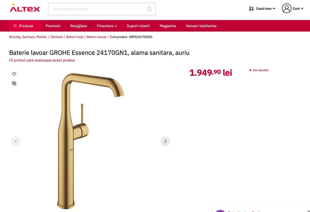 Baterie Grohe Essence XL 24170GN1 Auriu Mat Brushed Cool Sunrise