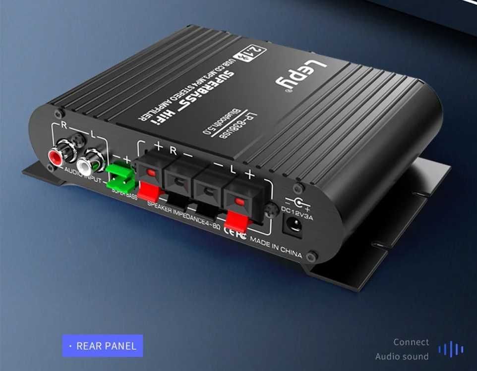Аудио усилвател за тонколони бас стерео система Bluetooth USB AUX