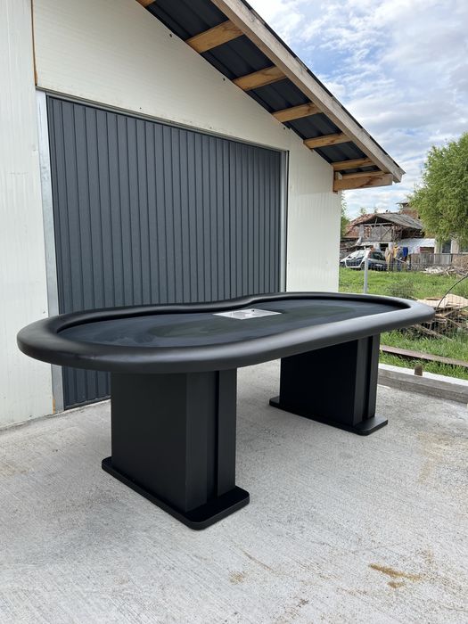 Masa Poker full black leather cu jetoniera metalica Casino stoc