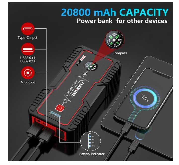 Robot pornire Jump starter FOWAWU peak 2000A Amazon Germania