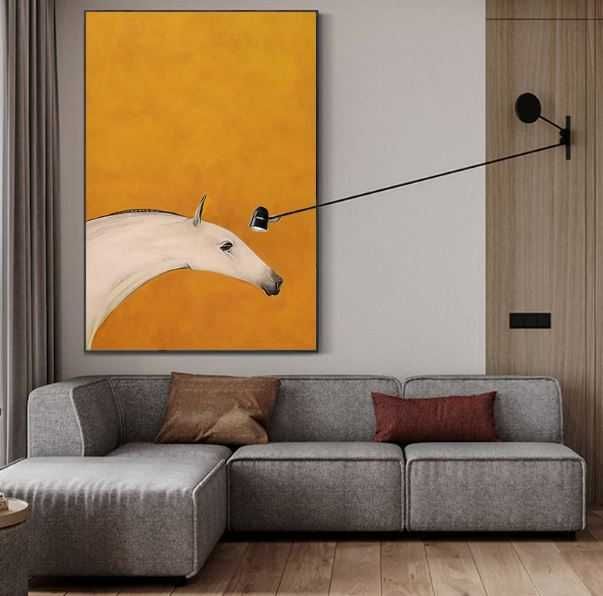 Картина белая лошадь холст масло абстрактный минимализм живопись конь
