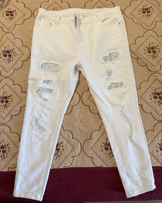 Blugi albi marime L talie 44